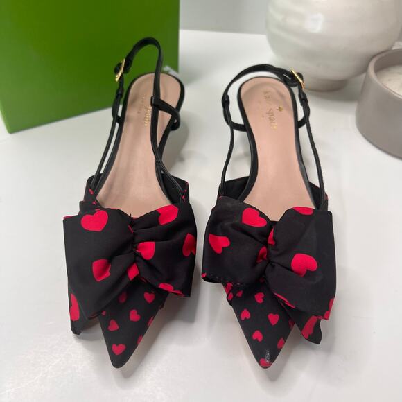 kate spade Shoes - Kate Spade Daxton Heart Kitten Heel Slingback Black/Red Women 6.5M Valentine